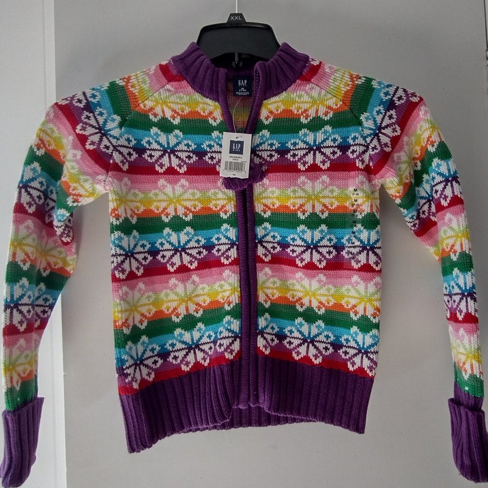 Girls GAP Rainbow Snowflake Full Zip Sweater M (7-8)